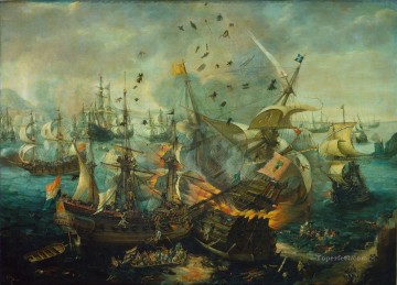 海戦 Painting - Cornelis van Wieringen の属性は ジブラルタルでの海軍司令官の評価を反映しています。